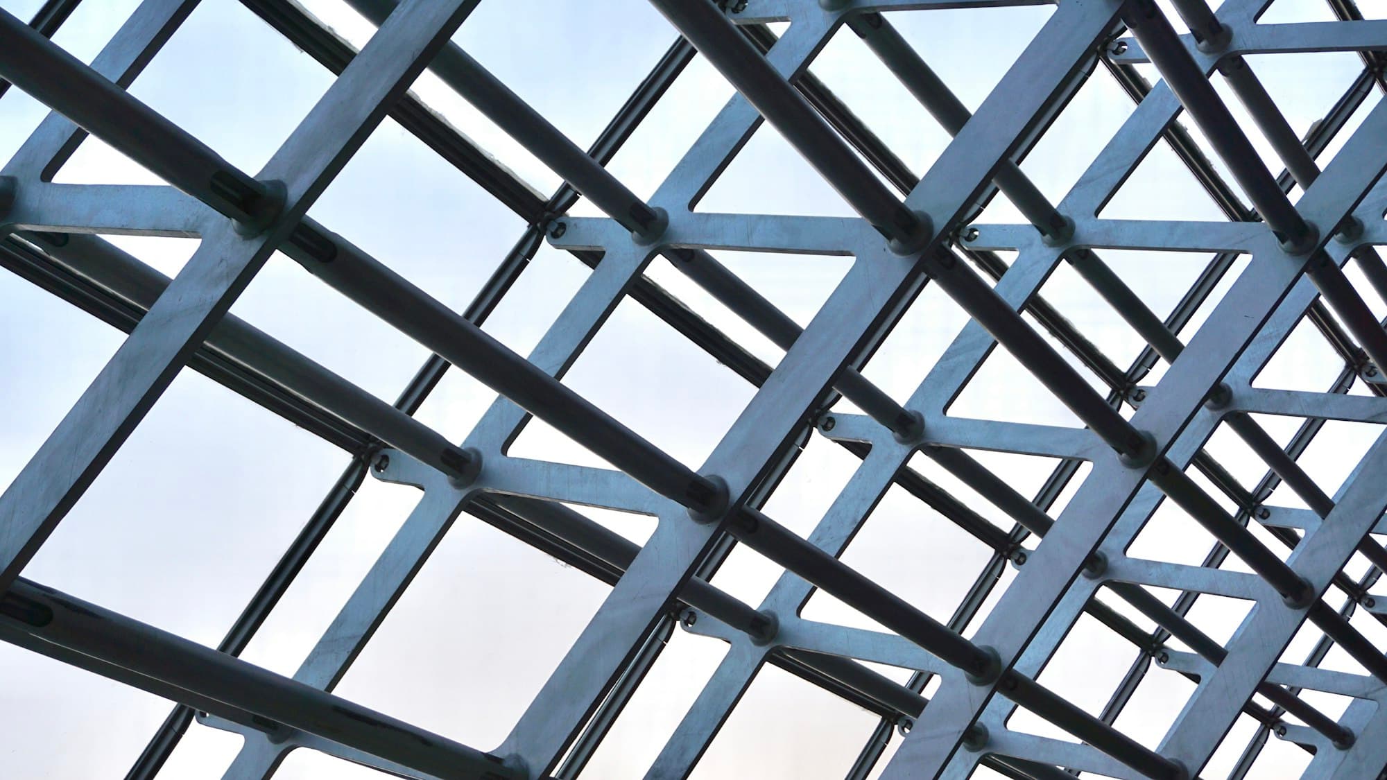 Steel lattice structure seen from below