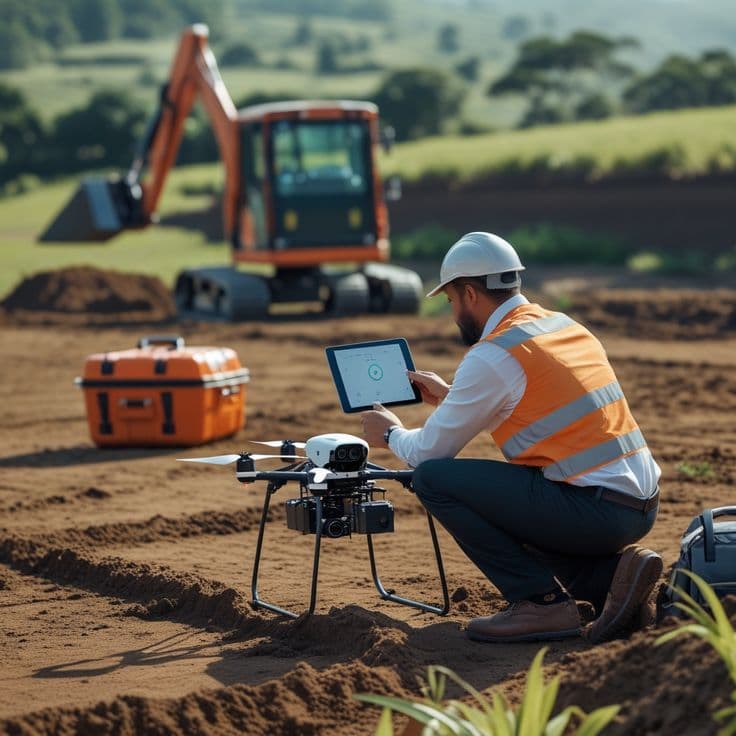 Surveyor operating a mapping drone on site